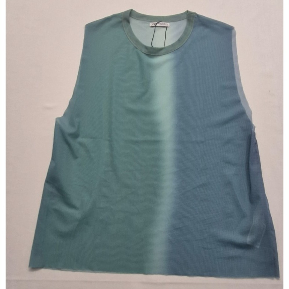 NWOT‎ Zara women's green blue blended sheer sleeveless top sz. S-M crew neck
